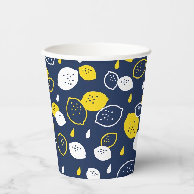  Navy Blue Lemon Art – Refreshing Citrus Design Paper Cups (Front)