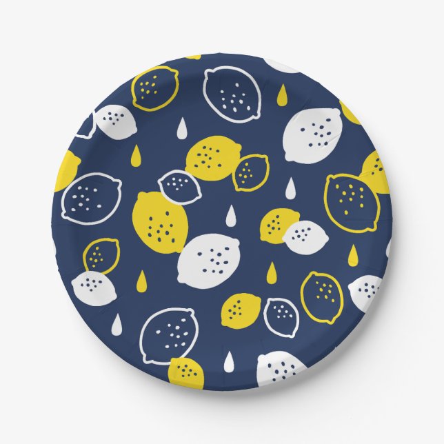  Navy Blue Lemon Art – Refreshing Citrus Design Paper Plate (Front)