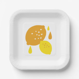 Navy Blue Lemon Art – Refreshing Citrus Design Paper Plate