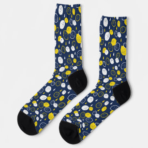  Navy Blue Lemon Art – Refreshing Citrus Design Socks