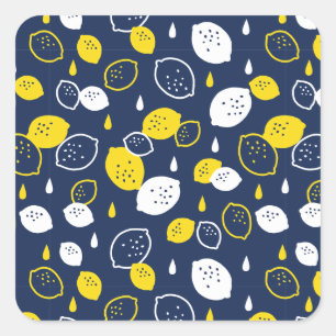  Navy Blue Lemon Art – Refreshing Citrus Design Square Sticker