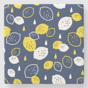 Navy Blue Lemon Art – Refreshing Citrus Design Stone Coaster