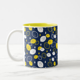  Navy Blue Lemon Art – Refreshing Citrus Design Two-Tone Coffee Mug