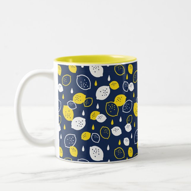  Navy Blue Lemon Art – Refreshing Citrus Design Two-Tone Coffee Mug (Left)