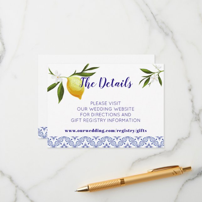 Navy Blue & Lemons Enclosure Card (Front/Back In Situ)