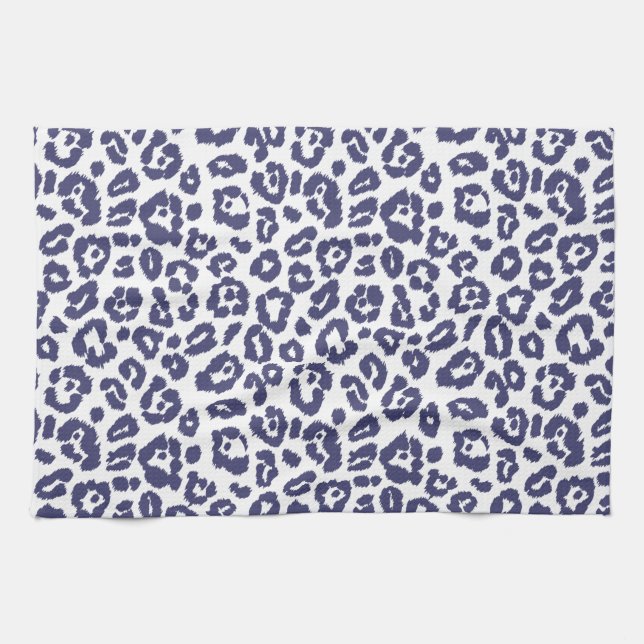 Navy Blue Leopard Pattern Tea Towel (Horizontal)
