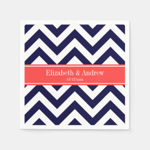 Navy Blue Lg Chevron Coral Red Name Monogram Napkin