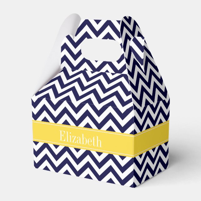 Navy Blue Lg Chevron Pineapple Name Monogram Favour Box (Front Side)