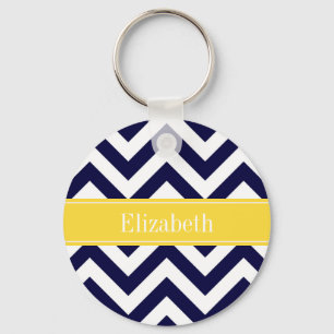 Navy Blue Lg Chevron Pineapple Name Monogram Key Ring