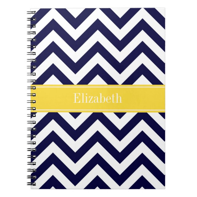 Navy Blue Lg Chevron Pineapple Name Monogram Notebook (Front)