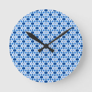 Navy Blue & Light Blue Abstract Geometric Round Clock
