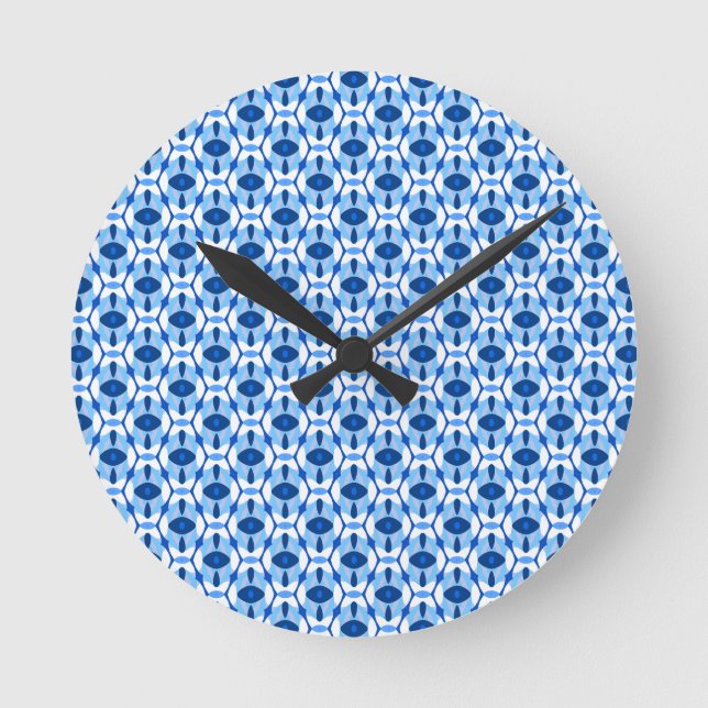 Navy Blue & Light Blue Abstract Geometric Round Clock (Front)