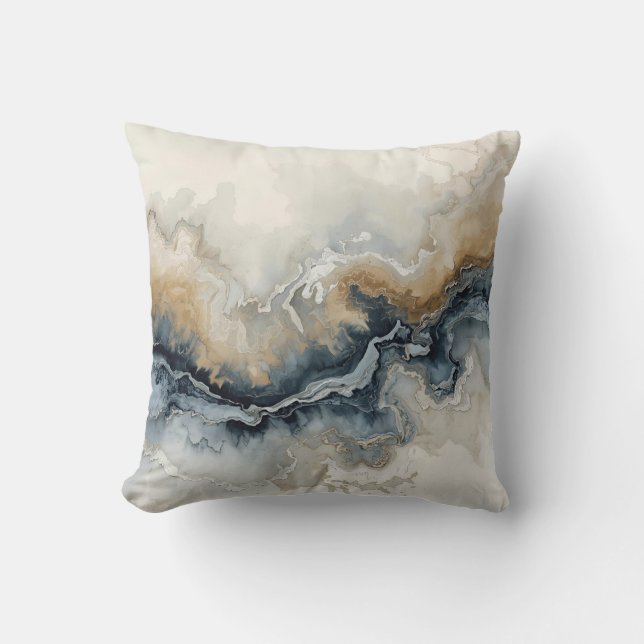 Navy Blue Light Blue Brown Grey Modern Abstract 16 Cushion (Front)