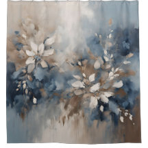 Navy Blue Light Blue Brown Modern Floral
