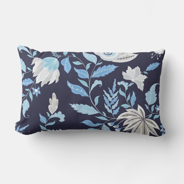 Navy Blue & Light Blue Mandala Print Lumber Pillow (Front)