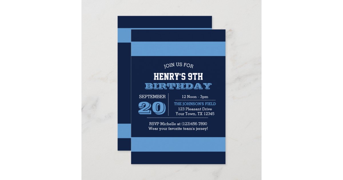 Navy Blue Light Blue Team Birthday Invitation | Zazzle