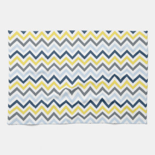 Navy Blue, Light Blue, Yellow, and Grey Chevron Tea Towel