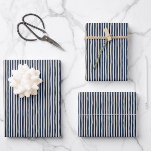 Navy Blue & Light Gray Wonky Stripes Wrapping Paper Sheet