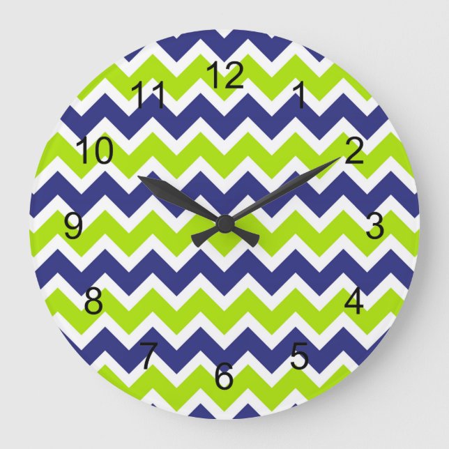 Navy blue lime green chevron clock (Front)