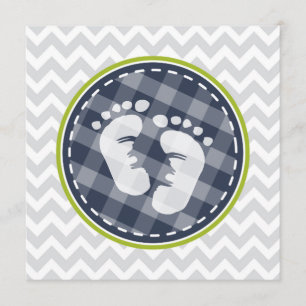 Navy Blue, Lime Green Grey Chevron Baby Shower Invitation
