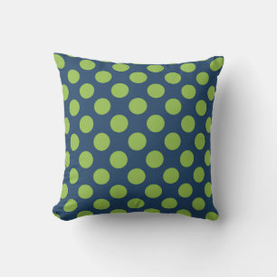 Navy Blue Lime Green Polka Dots Cushion