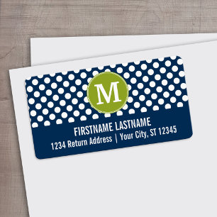 Navy Blue & Lime Green Polka Dots Custom Monogram Label