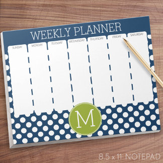 Navy Blue & Lime Green Polka Dots Custom Monogram Notepad