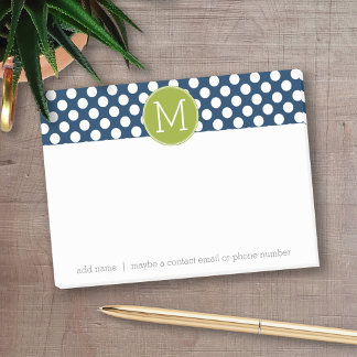 Navy Blue & Lime Green Polka Dots Custom Monogram Post-it Notes