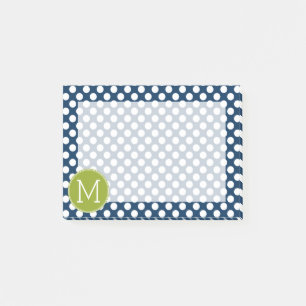 Navy Blue & Lime Green Polka Dots Custom Monogram Post-it Notes