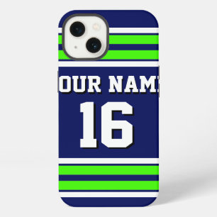 Navy Blue Lime Grn Team Jersey Custom Number Name iPhone 13 Case