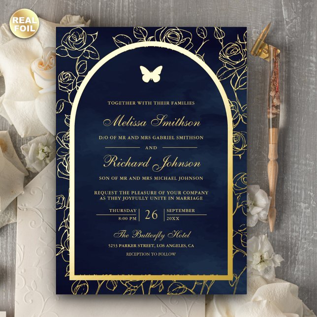 Navy Blue Line Art Arch Butterfly Wedding Gold (Creator Uploaded)