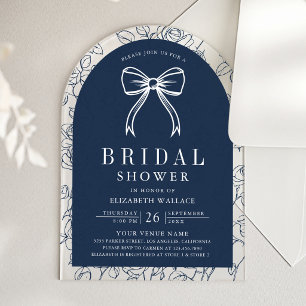 Navy Blue Line Art Coquette Bow Bridal Shower Acrylic Invitations