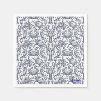 Navy Blue Lobster Toile - Coastal Grandmother Crus Napkin