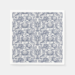 Navy Blue Lobster Toile - Coastal Grandmother Crus Napkin
