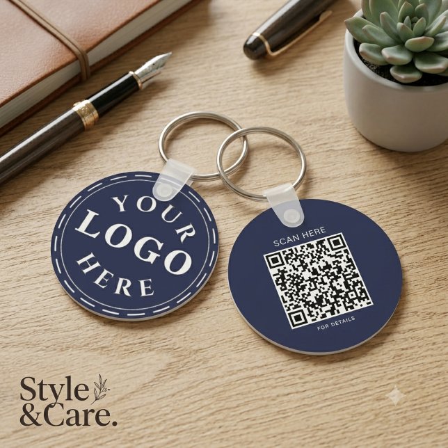 Navy Blue Logo Keychain with QR Code (Navy Blue Logo Keychain with QR Code)