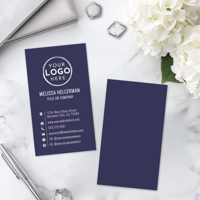 Navy Blue Logo Minimal Modern Vertical Business Card (Navy Blue Logo Minimal Modern Vertical Business Card )