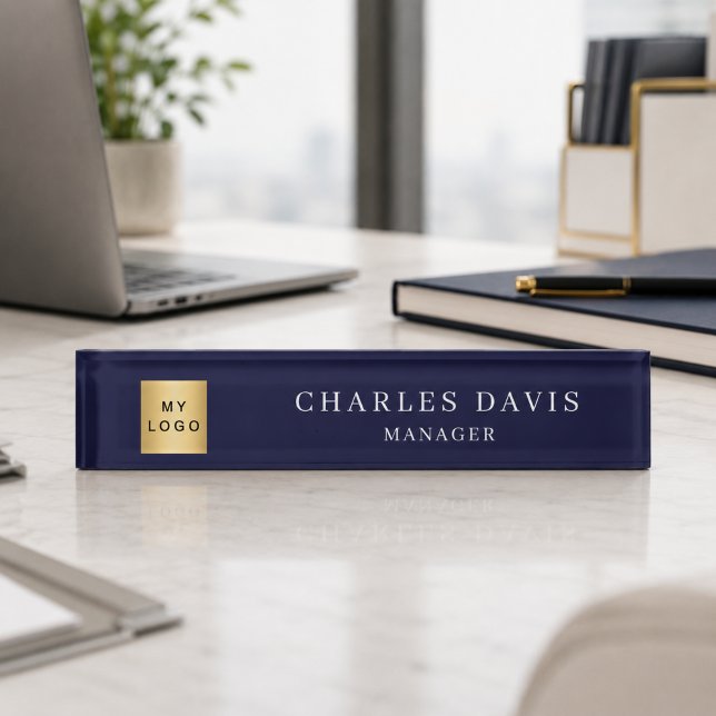Navy blue logo office nameplate (Creator Uploaded)