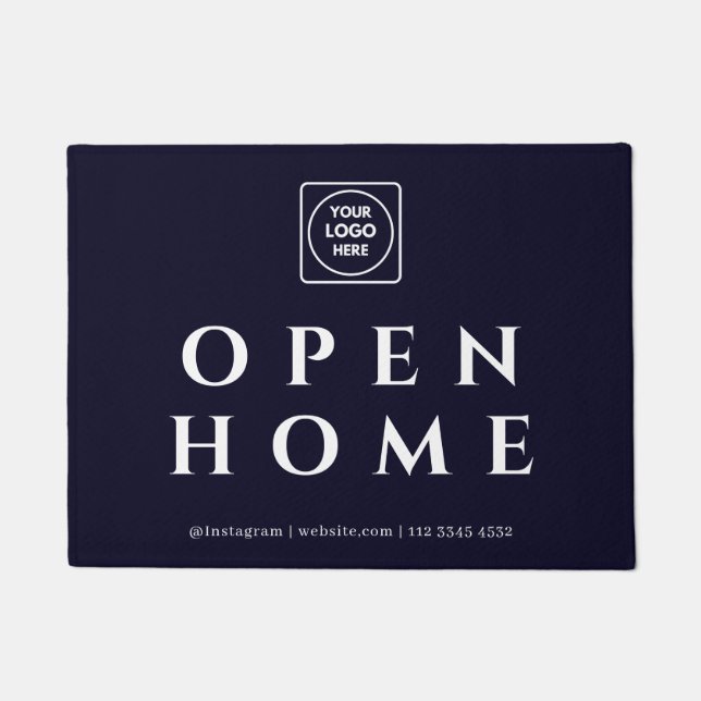 Navy Blue Logo | Open House Real Estate Sign Doormat (Front)