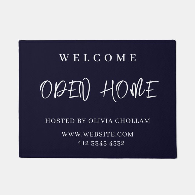 Navy Blue Logo | Open House Realtor Welcome Sign Doormat (Front)