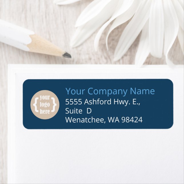 Navy Blue Logo'd Business Mailing Return Address Label (Insitu)