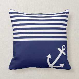 Navy Blue Love Anchor Nautical Cushion