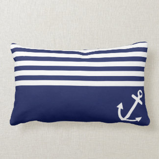 Navy Blue Love Anchor Nautical Lumbar Cushion