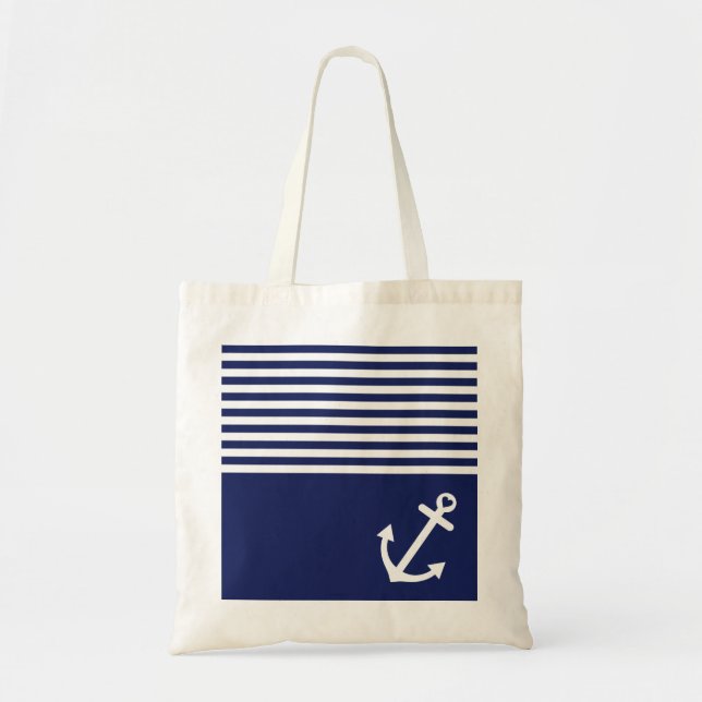 Navy Blue Love Anchor Nautical Tote Bag (Front)