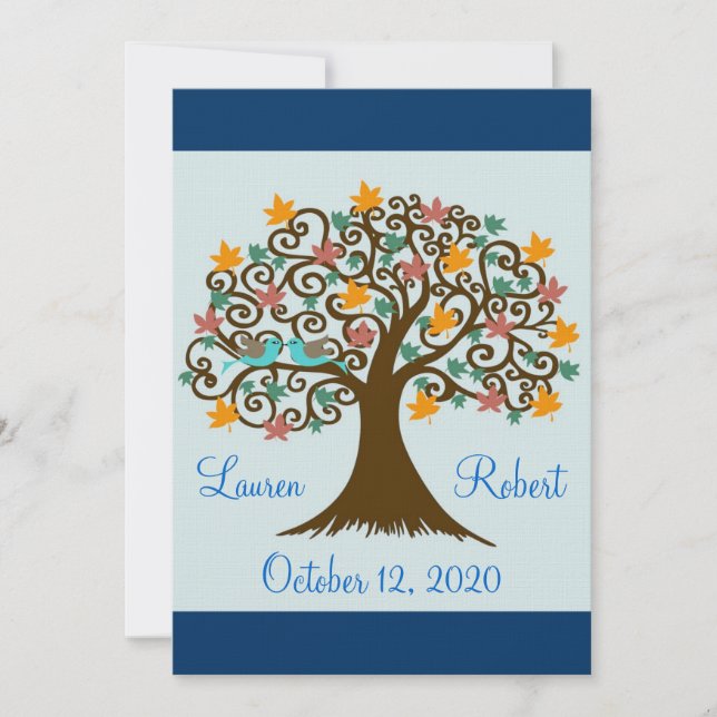 Navy Blue Love Bird Wedding Invitations (Front)