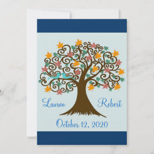 Navy Blue Love Bird Wedding Invitations