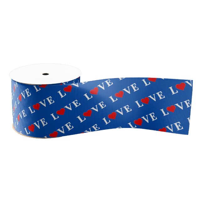 Navy Blue LOVE Heart Grosgrain Ribbon (Spool)