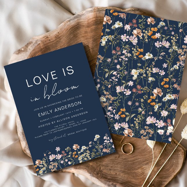 Navy Blue Love in Bloom Wildflower Bridal Shower Invitation (Creator Uploaded)
