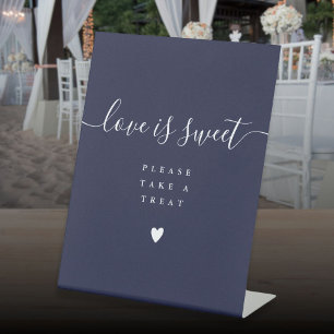Navy Blue Love Is Sweet Take A Treat Favour  Pedestal Sign
