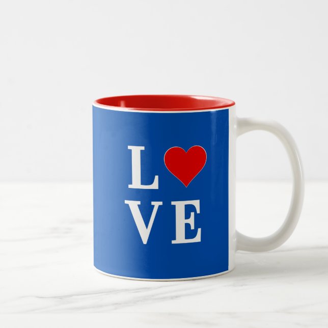 Navy Blue LOVE Retro Stylish Two-Tone Coffee Mug (Right)