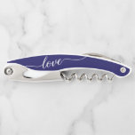 Navy Blue Love script wedding favour Custom Corkscrew<br><div class="desc">Elegance Meets Functionality: Personalised Navy Blue & White Love Corkscrew Your wedding day is a celebration of love, and what better way to express your appreciation to your guests than with a personalised keepsake? The Navy Blue & White Love Thank You Wedding Favour Waiter's Corkscrew combines elegance with functionality, making...</div>